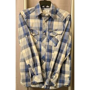 Modern Culture Mens Blue Plaid Roll-Tab Long-Sleeved Button-Down Shirt Sz Small